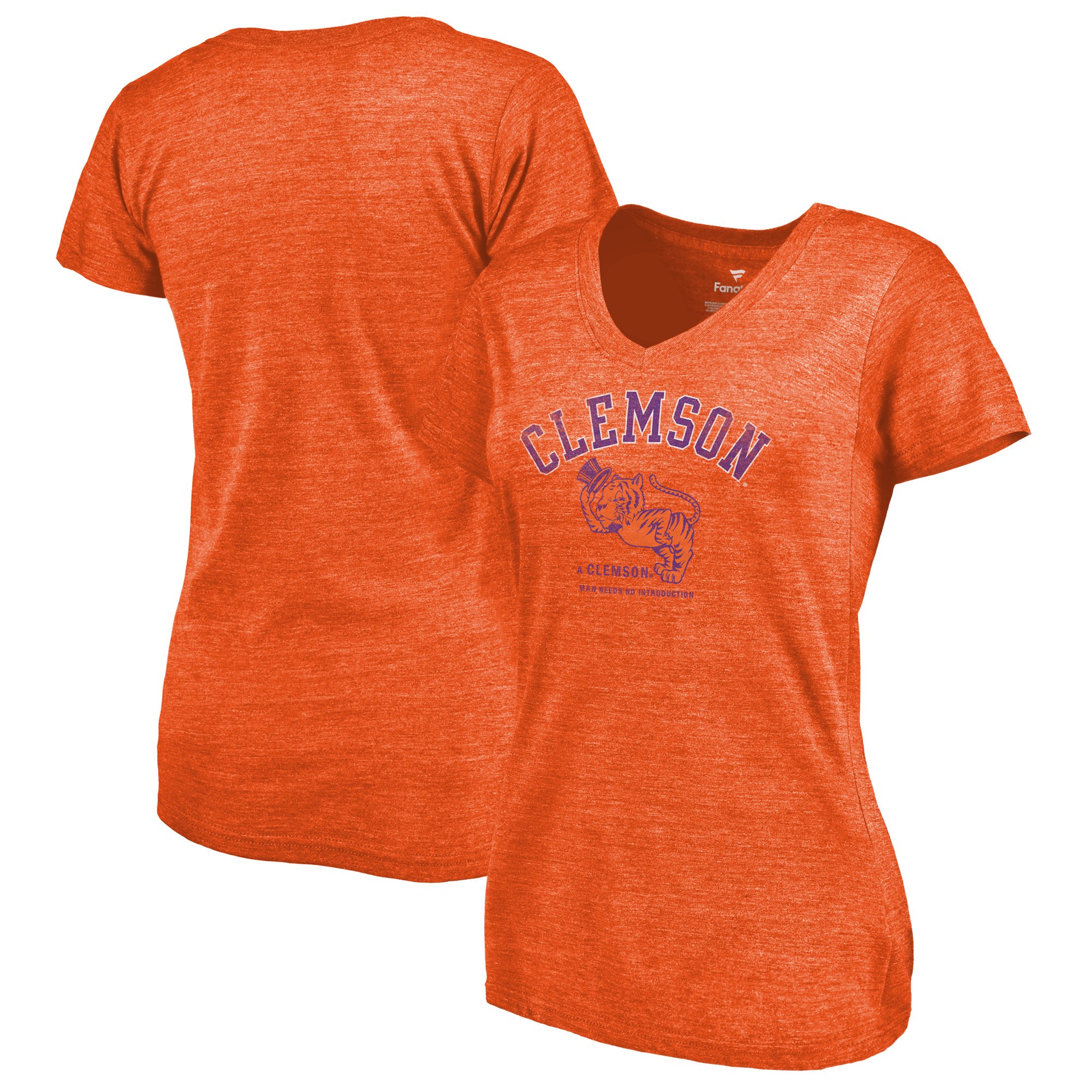 2020 NCAA Fanatics Branded Clemson Tigers Women Orange Vault Arch Over Logo TriBlend VNeck TShirt